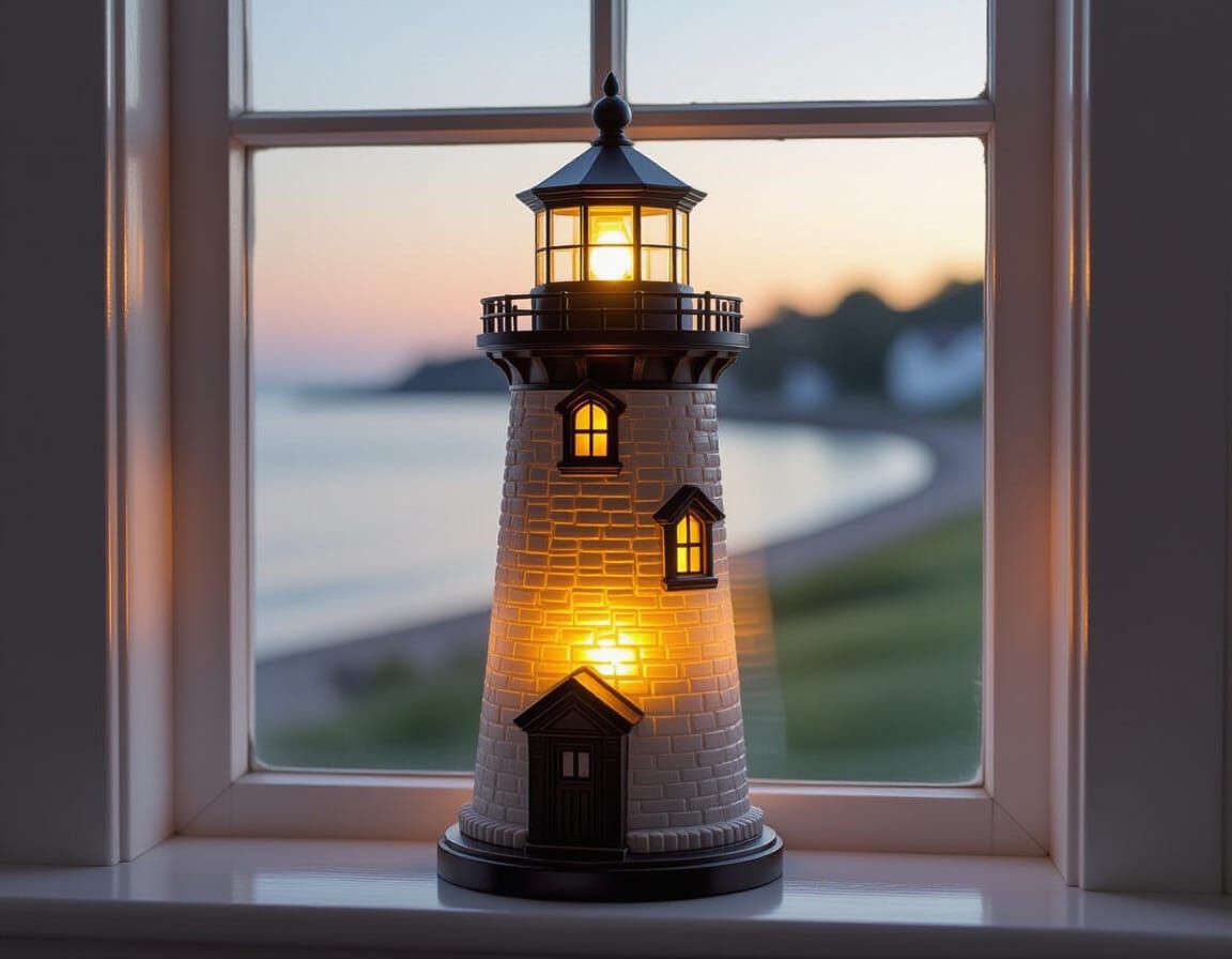 Glowing Lighthouse Lantern in Window: Ultrarealistic