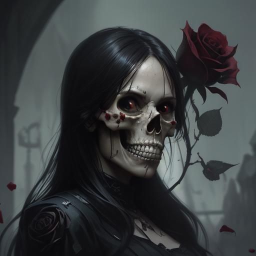 Sinister Skull and Roses Art