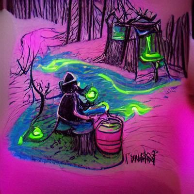 Witch Brews Potion in Neon Forest