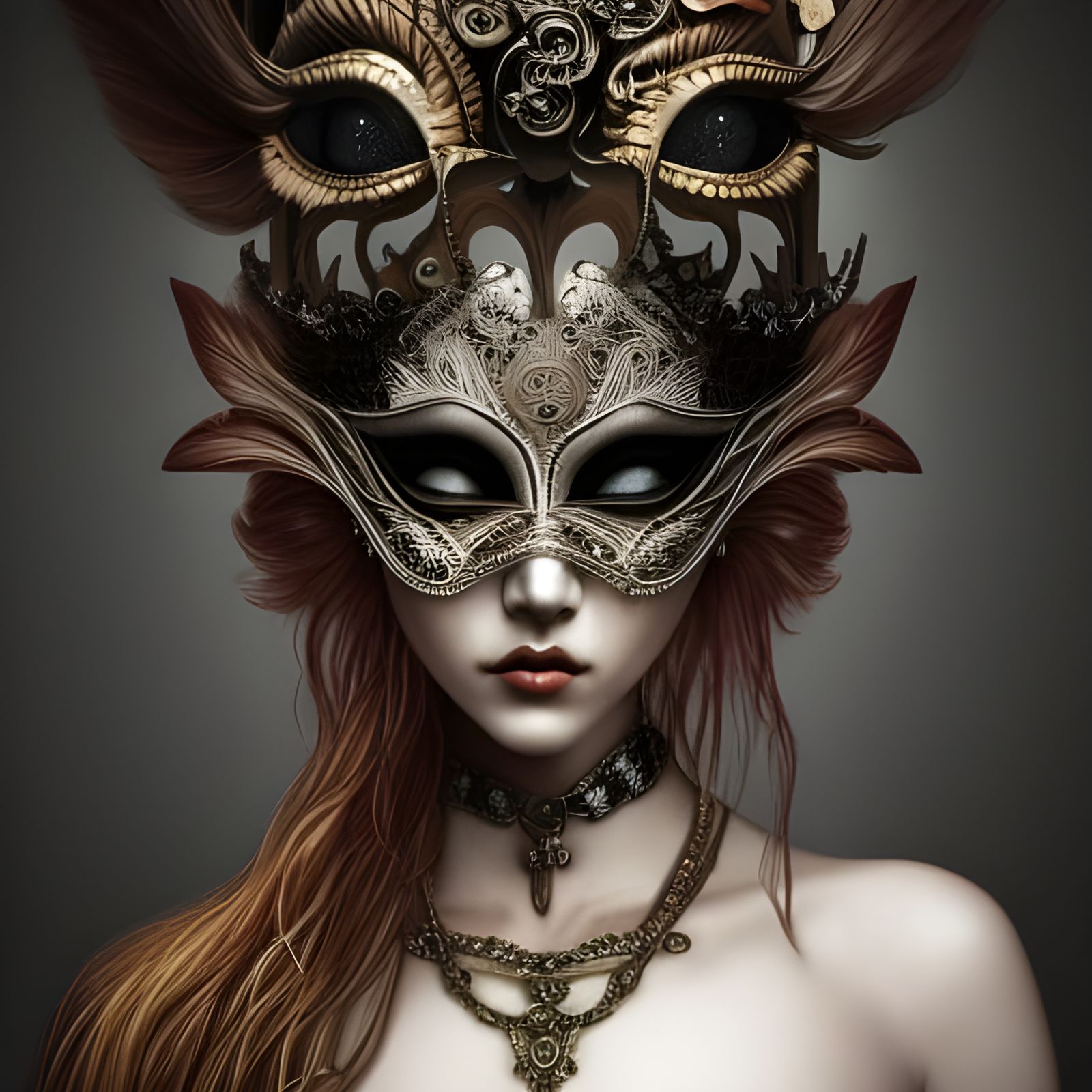 Ornate Masquerade Queen in Pencil Sketch Style