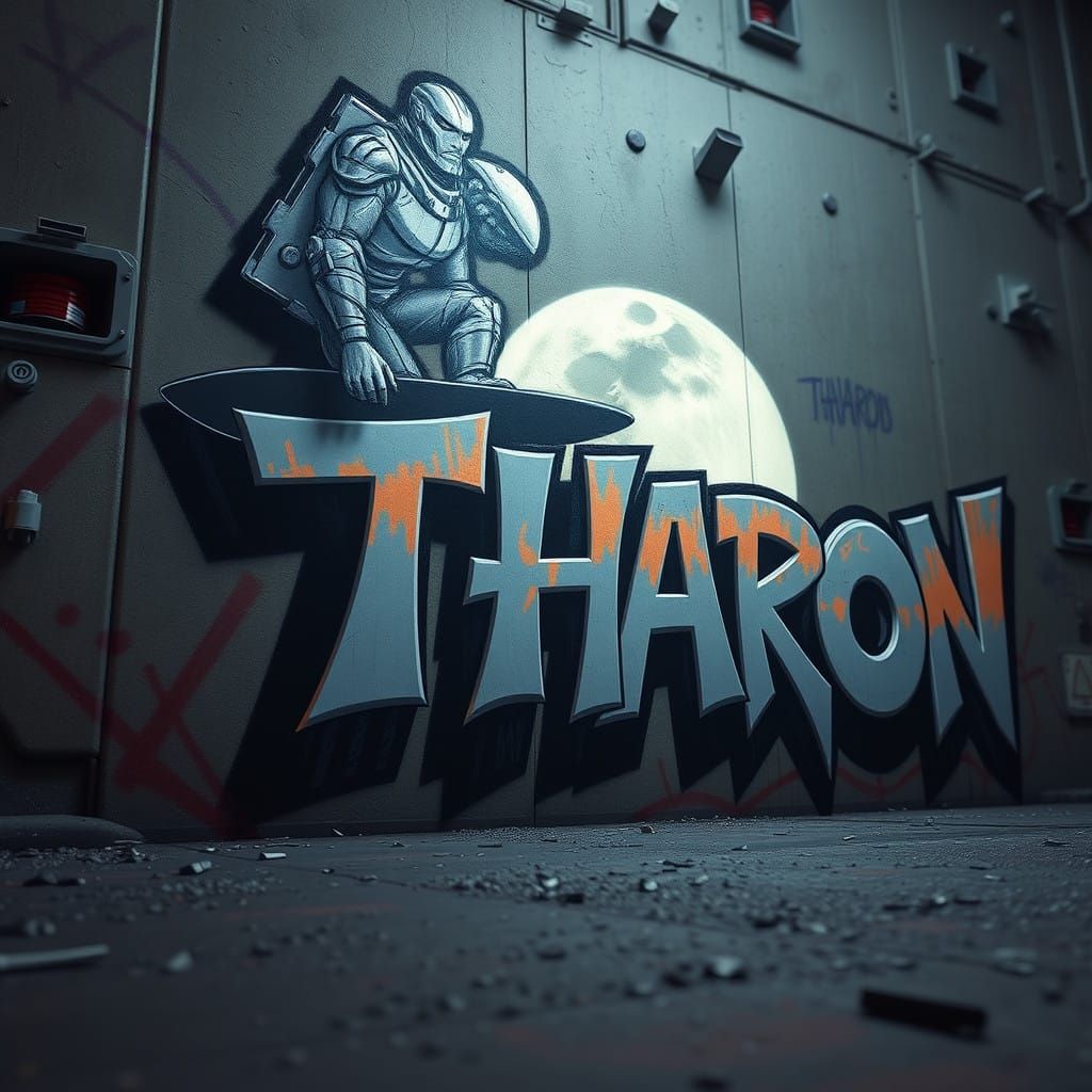 Epic Sci-Fi Graffiti on a Futuristic Lighthouse with a Surfe...