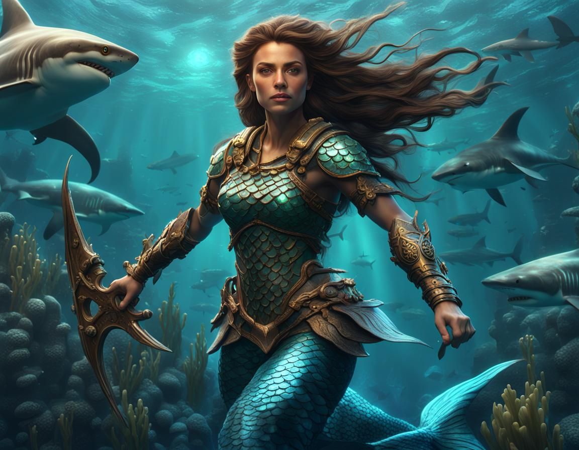 Mermaid Warrior in a Fantastical Underwater Realm