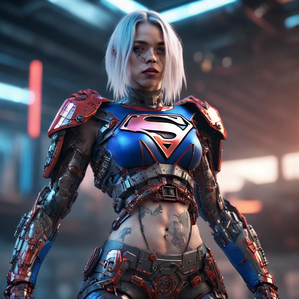 Cyberpunk Supergirl with Tattoos: Cinematic Sci-Fi Art