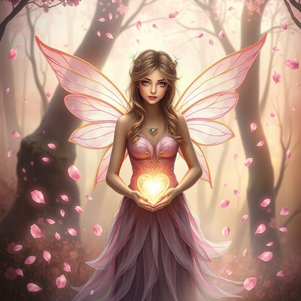 Enchanted Fairy in Forest with Glowing Heart