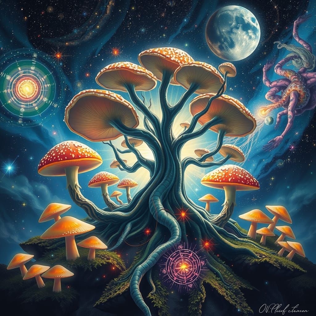 Psychedelic Mushroom Tree of Life Poster