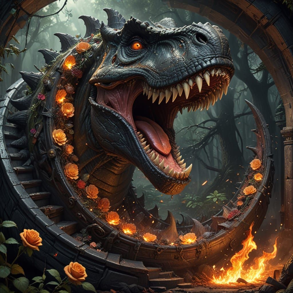 Mysterious Black Roses on a Melting Stairway in a Dystopian ...