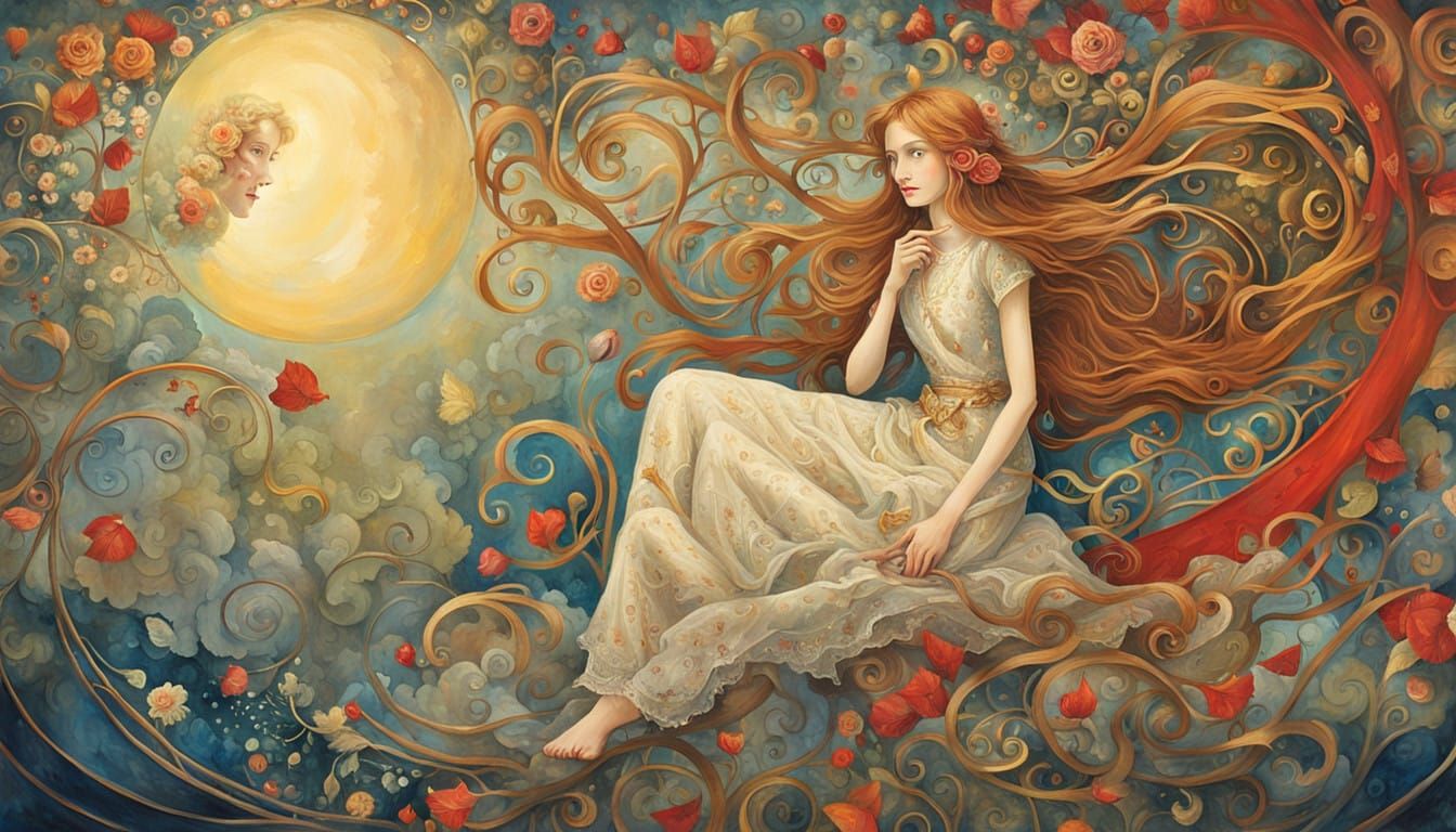 Mysterious Beauty Lost in Thought Amidst Whispers of Yesterd...