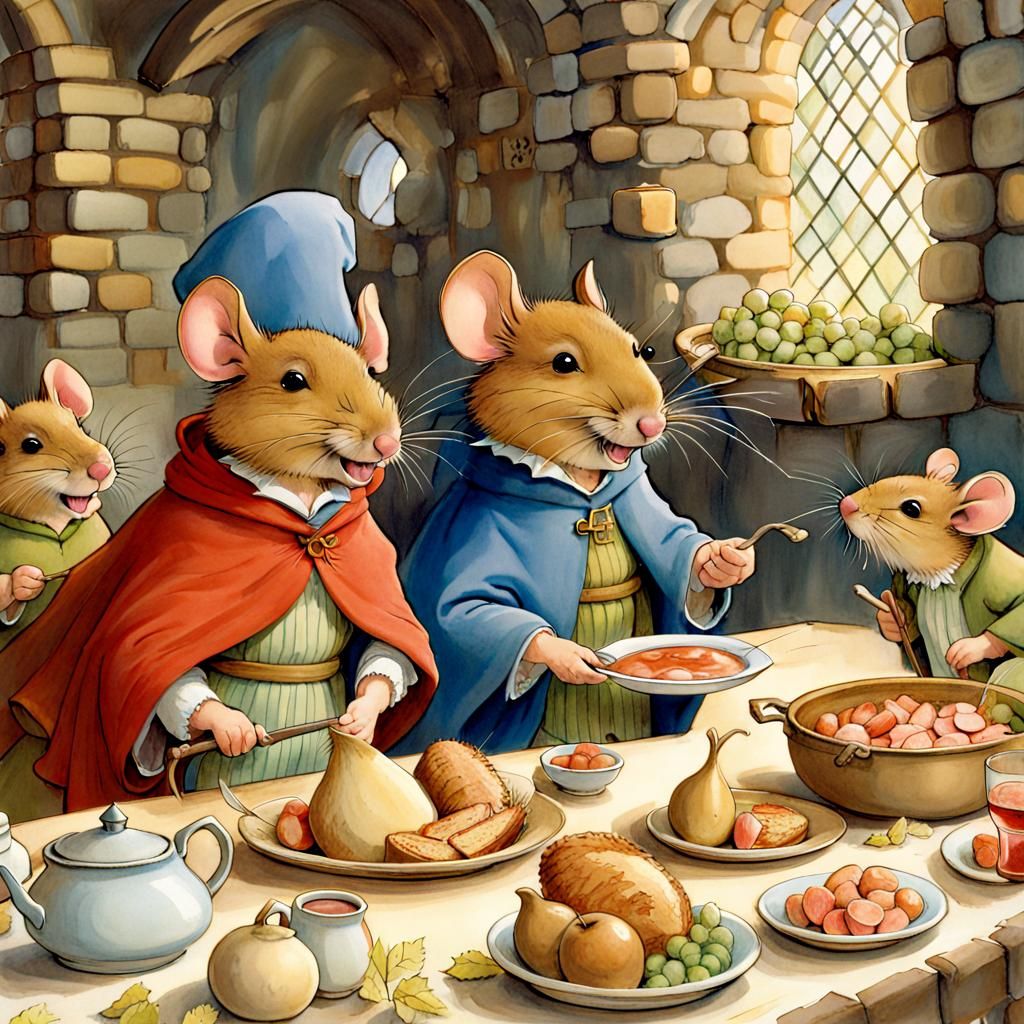 Redwall Mice Feast: Whimsical Picture Book Illustration