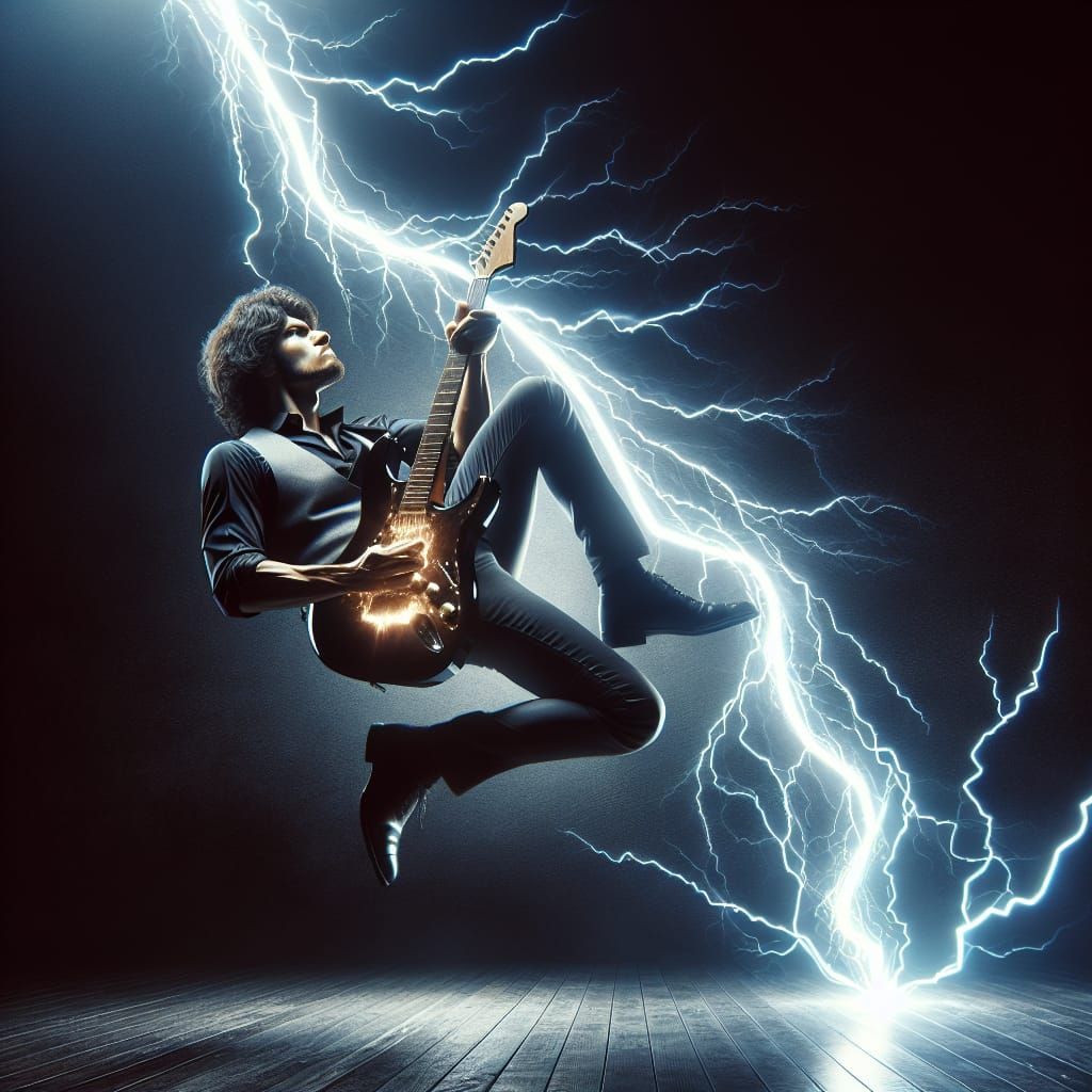 Hispanic Guitarist Rides Lightning Bolt