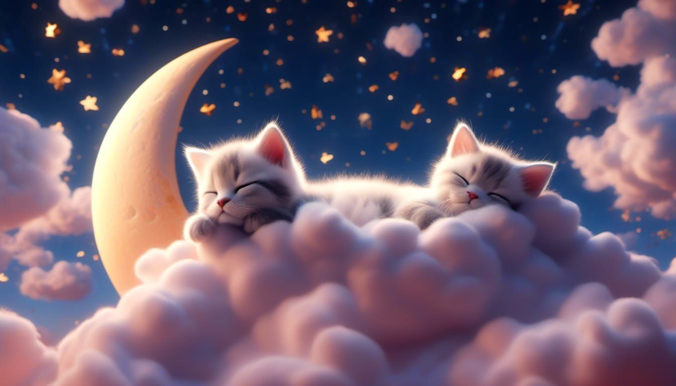 Kitten Sleeping on Clouds in Pixar Disney Style