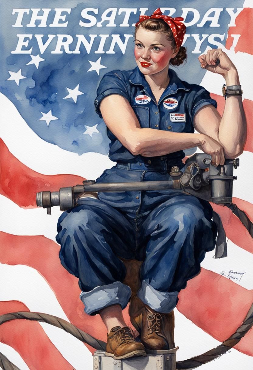 Young Rosie the Riveter in Watercolor and Oil