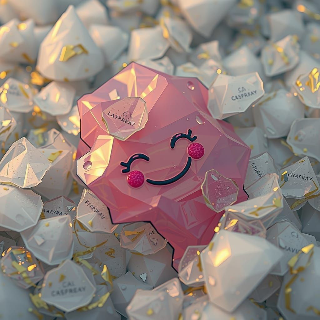 Melting Pyramid Diorama with Cute Face in Hazy Light