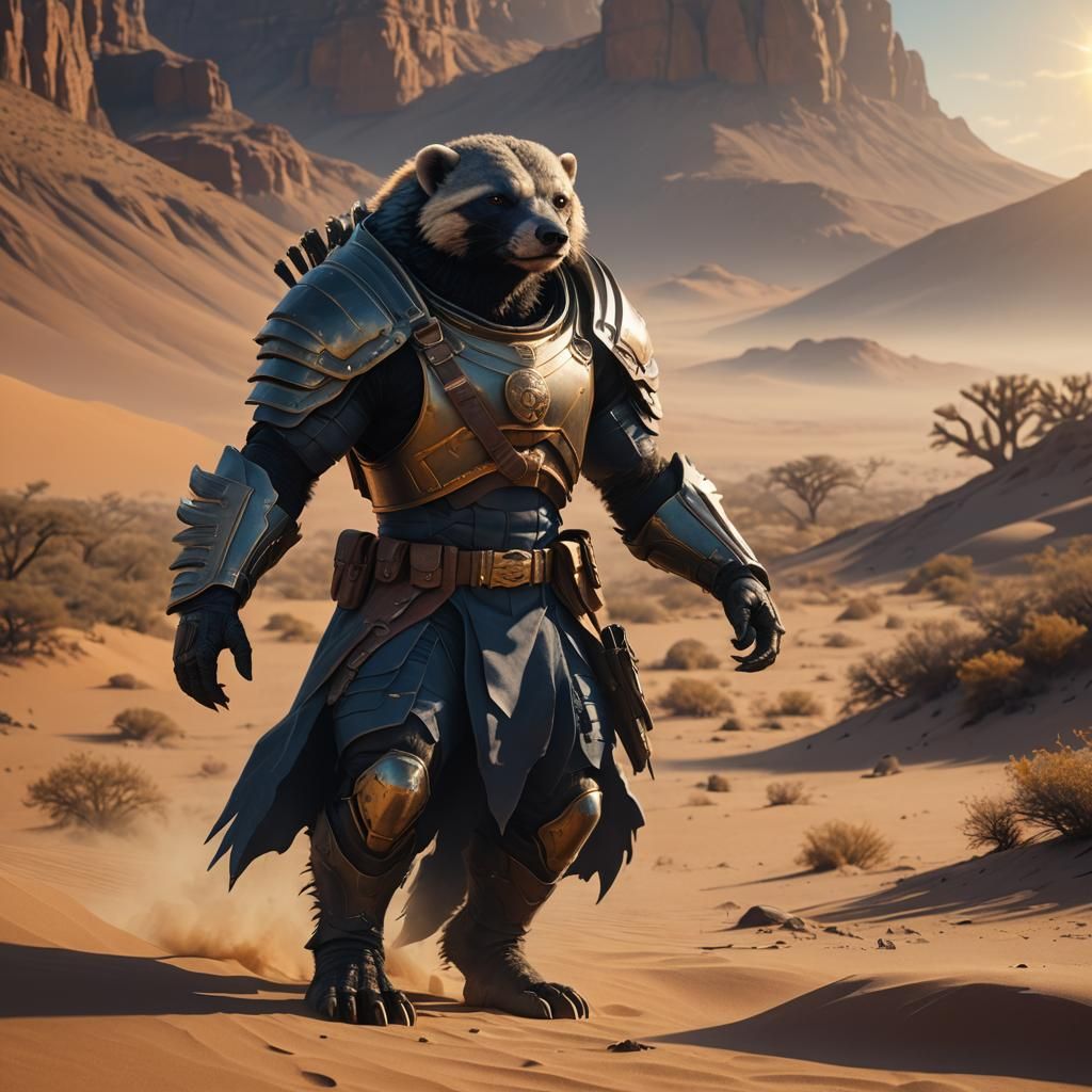 Honey Badger Soldier in a Desert Landscape