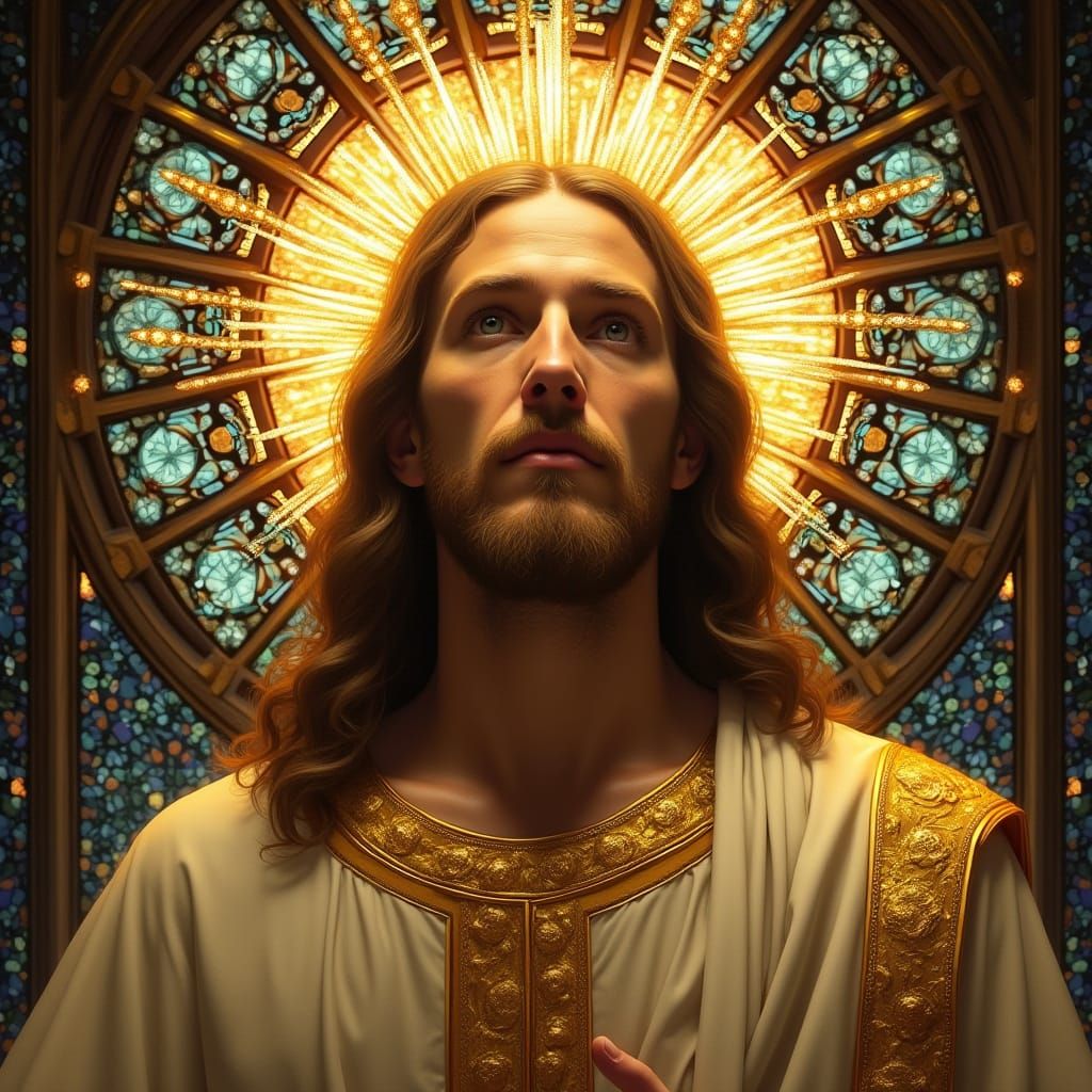 Jesus Christ in Radiant Crown with Stained Glass