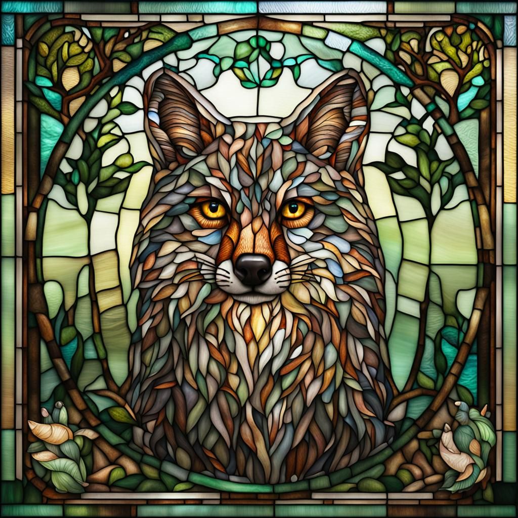 Forest Animals in Chalcedony Stained Glass Portrait