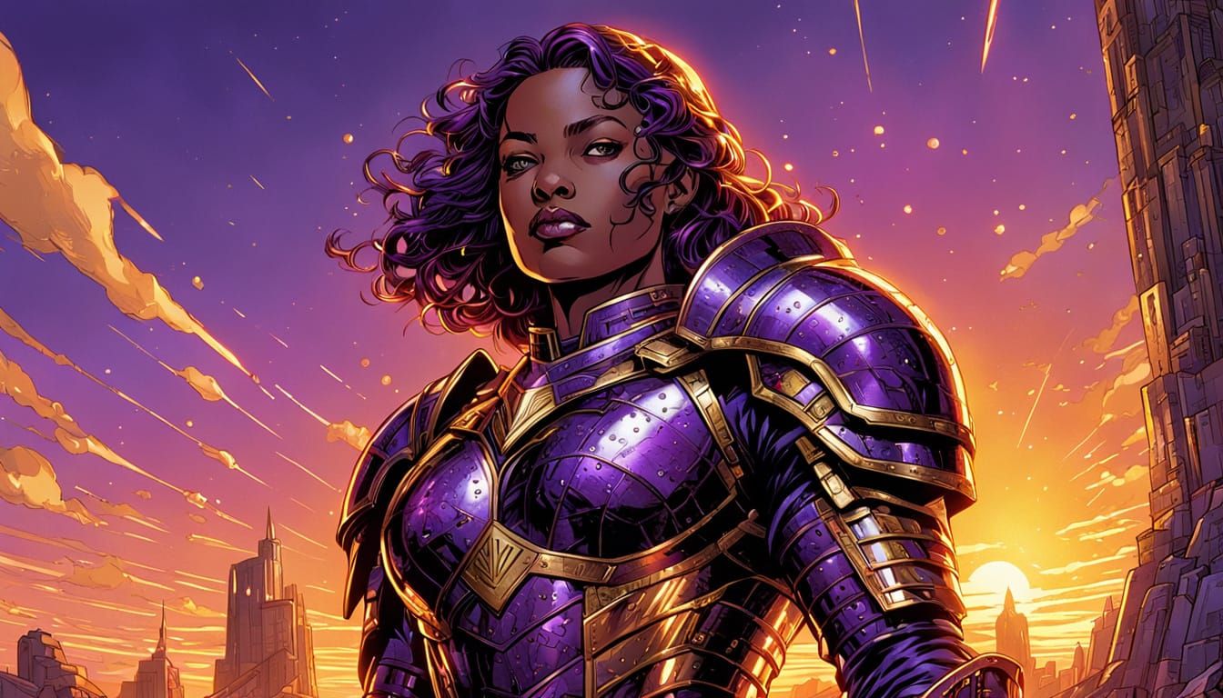 Stunning Purple Armor Cosplay Goddess in Vibrant Comic Book ...