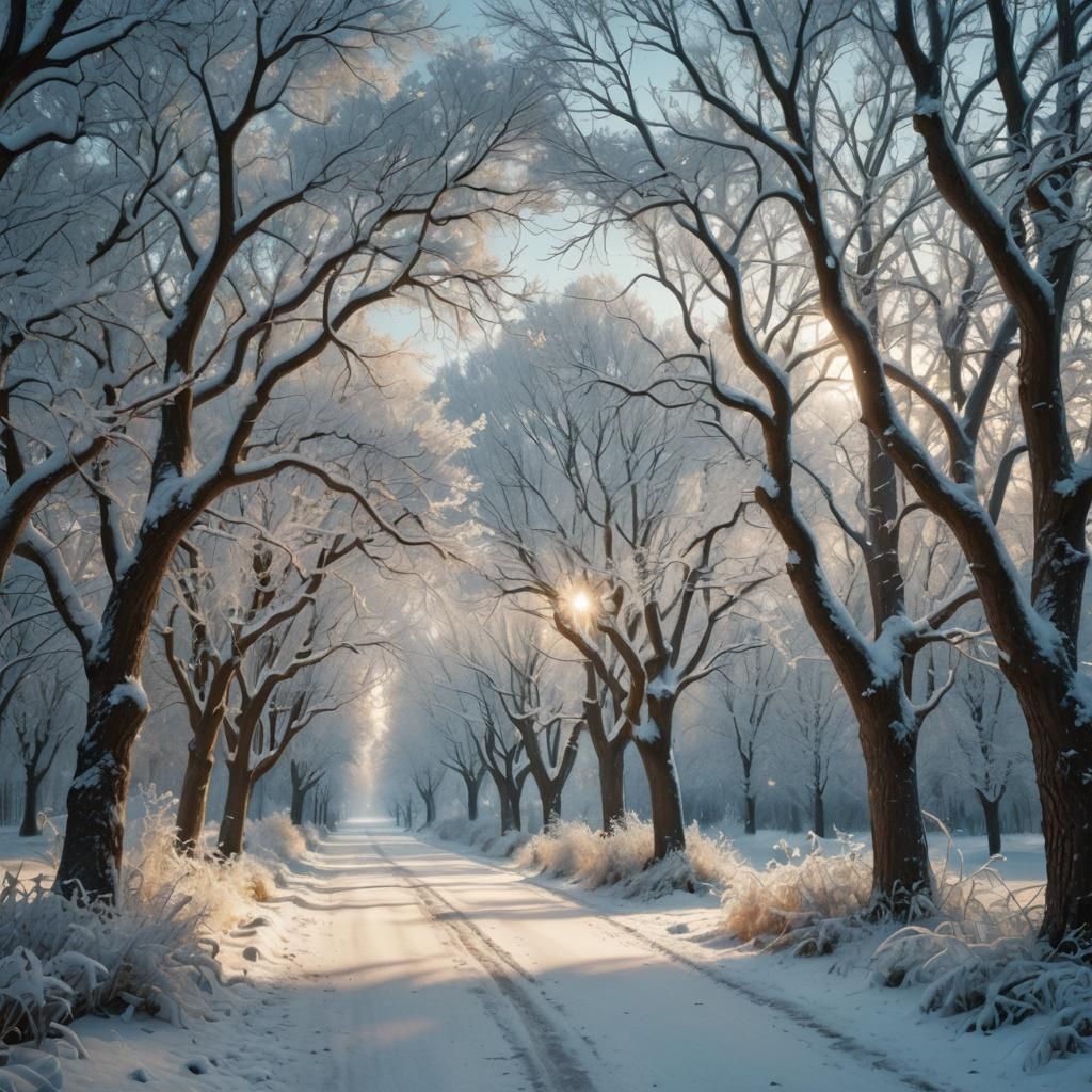 Icy Winter Road: Hyper-Realistic Matte Painting
