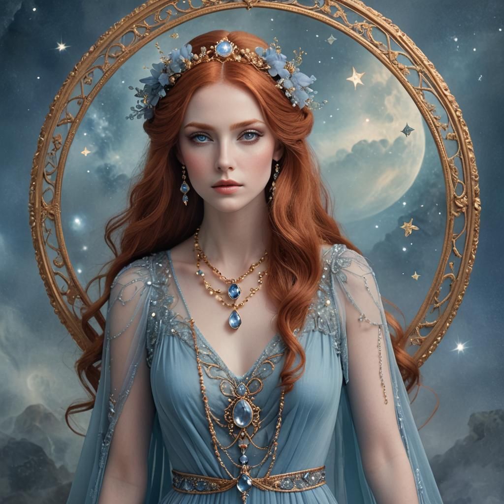 Blue Aventurine Goddess in Digital Painting Style