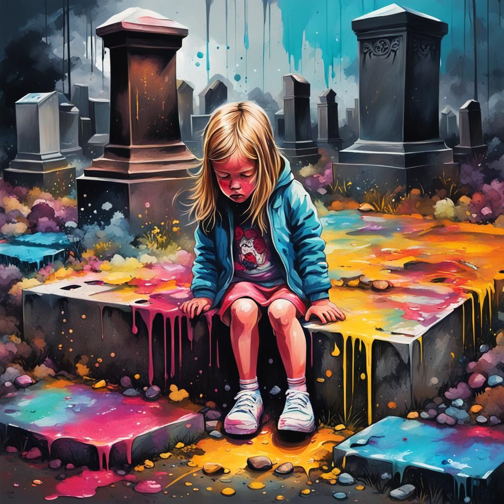 Grieving Girl: Graffiti Art with Polychromatic Detail
