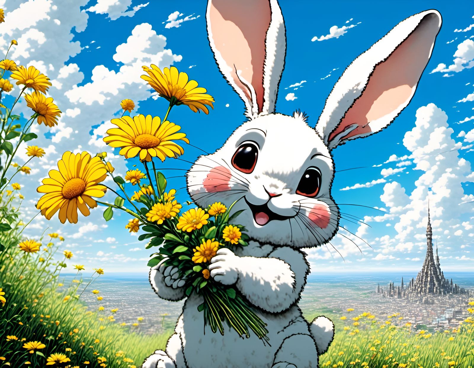 Two Cute Rabbits in Ghibli Manga Style