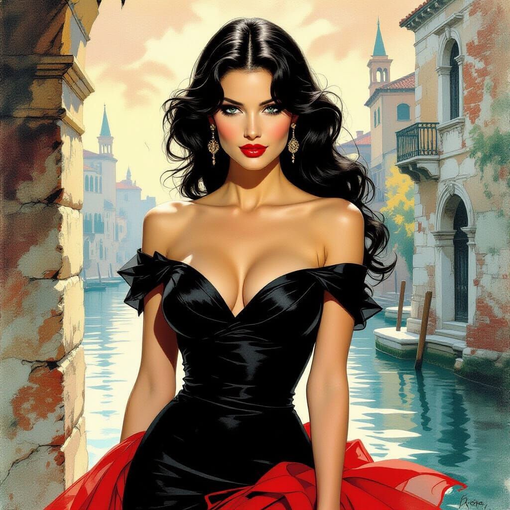 Woman in Red Dress: Art in Royo Style