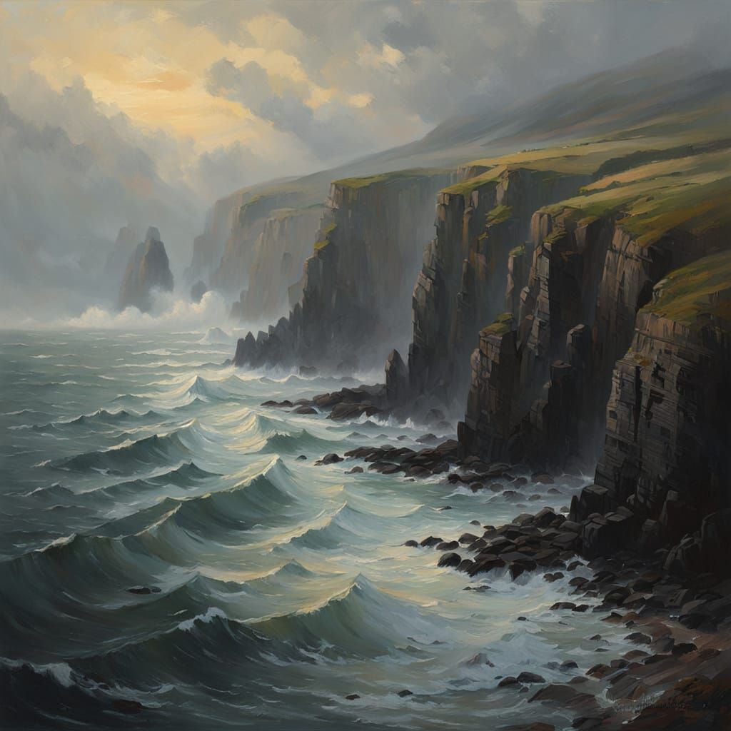 Misty Seascape Oil Painting in Gurney Style
