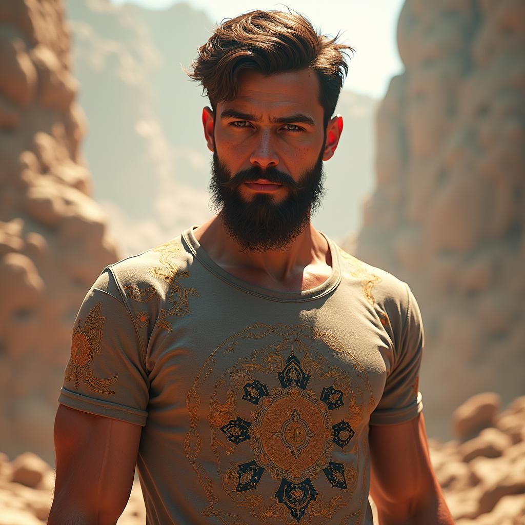Young Man with Beard in Fantasy Landscape