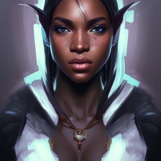 Detailed Portrait of a Dark Elf in Art Nouveau Style