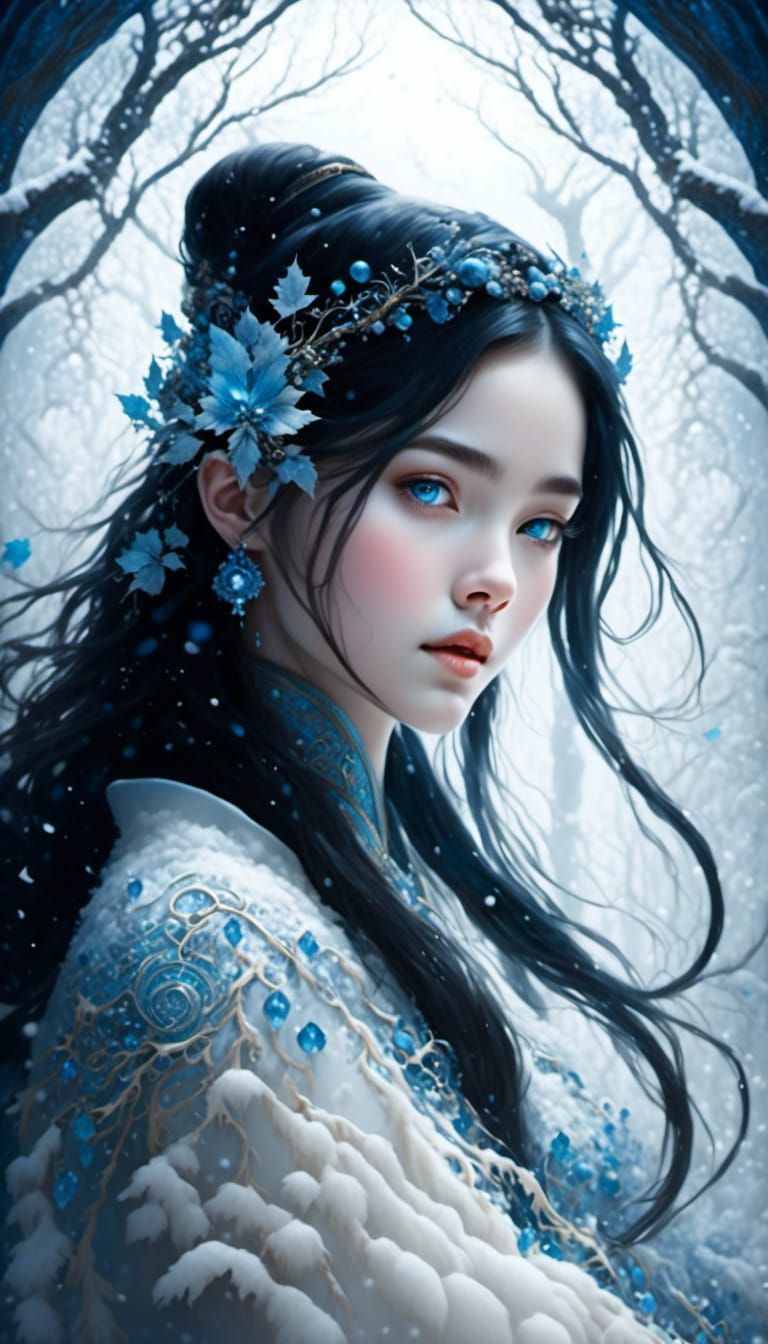 Xianxia Girl in Winter Blizzard, Anna Dittmann Style