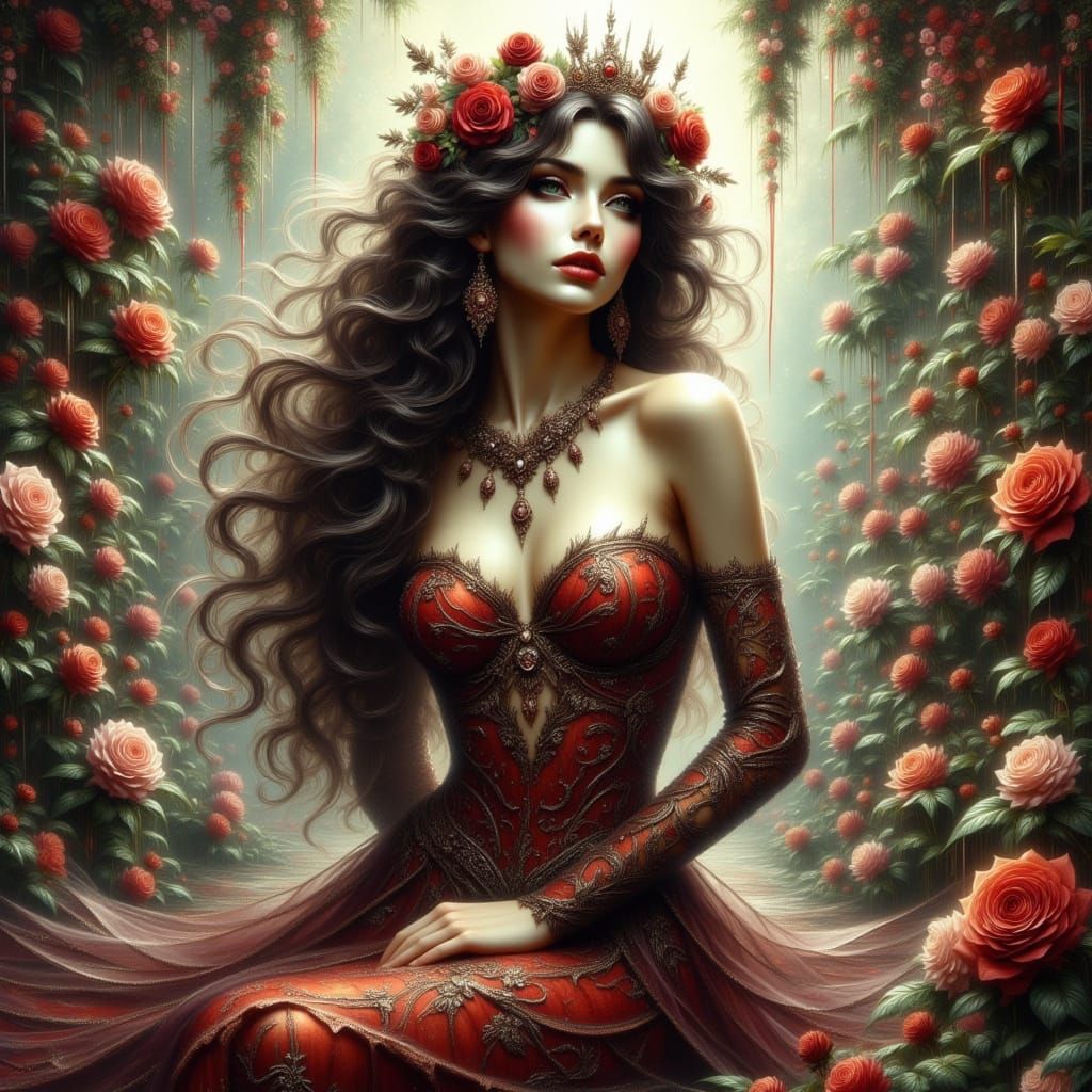 Grimdark Fantasy Fae Lady in Vibrant Gaudi Palace