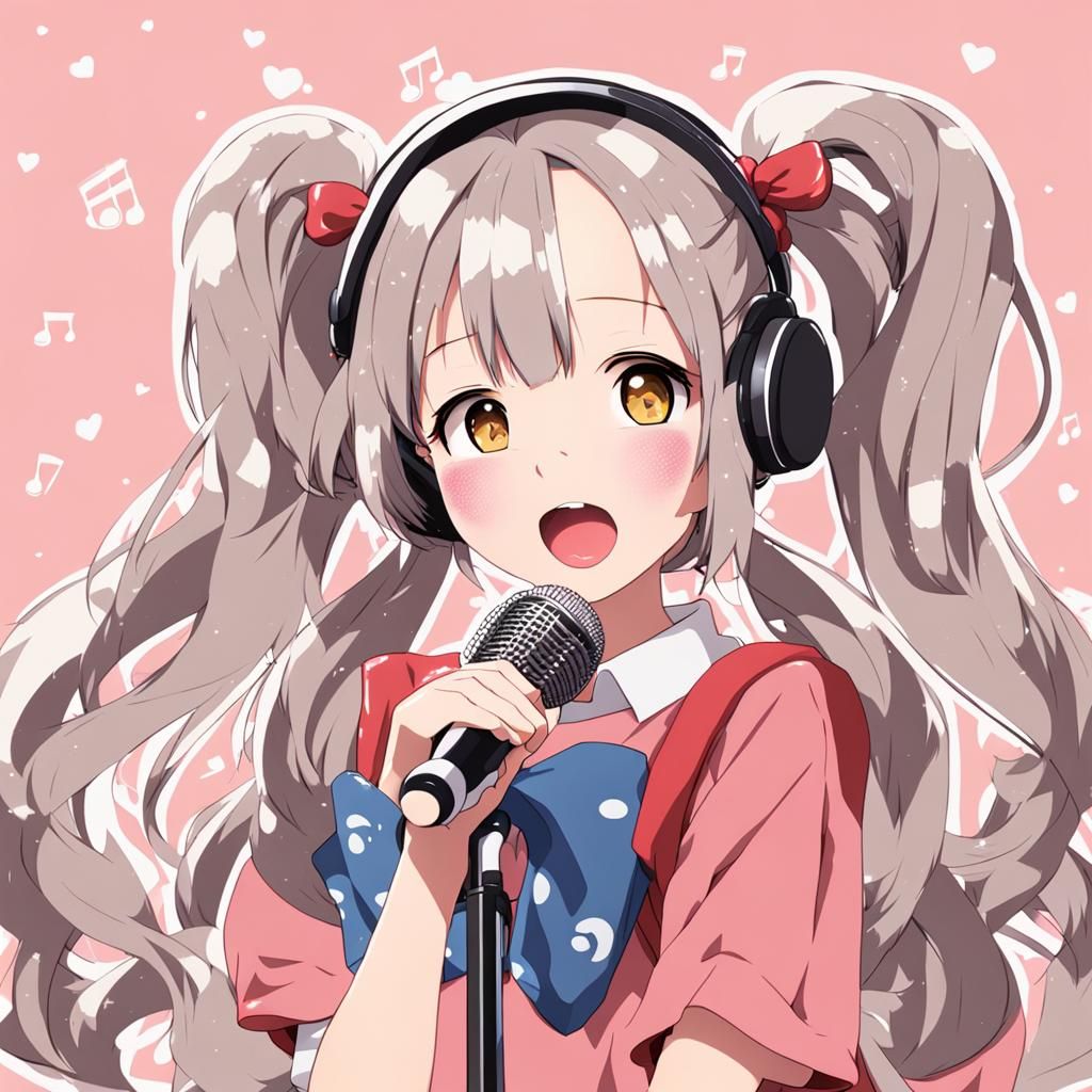Anime Girl Singing with Pigtails