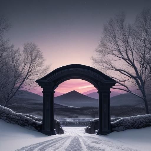 Snowy Mountains in Enchanted Sunset Light