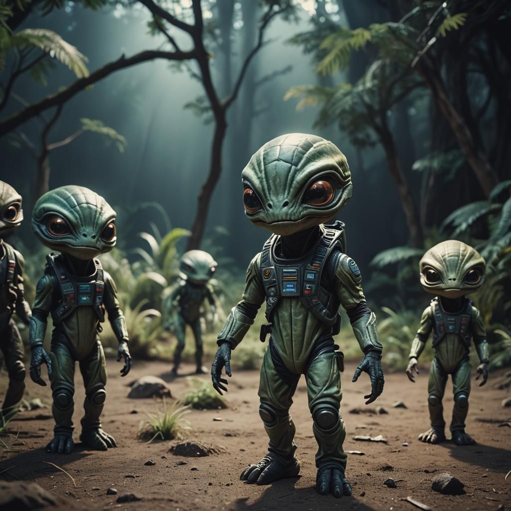 Cute Aliens in Cinematic Film Still