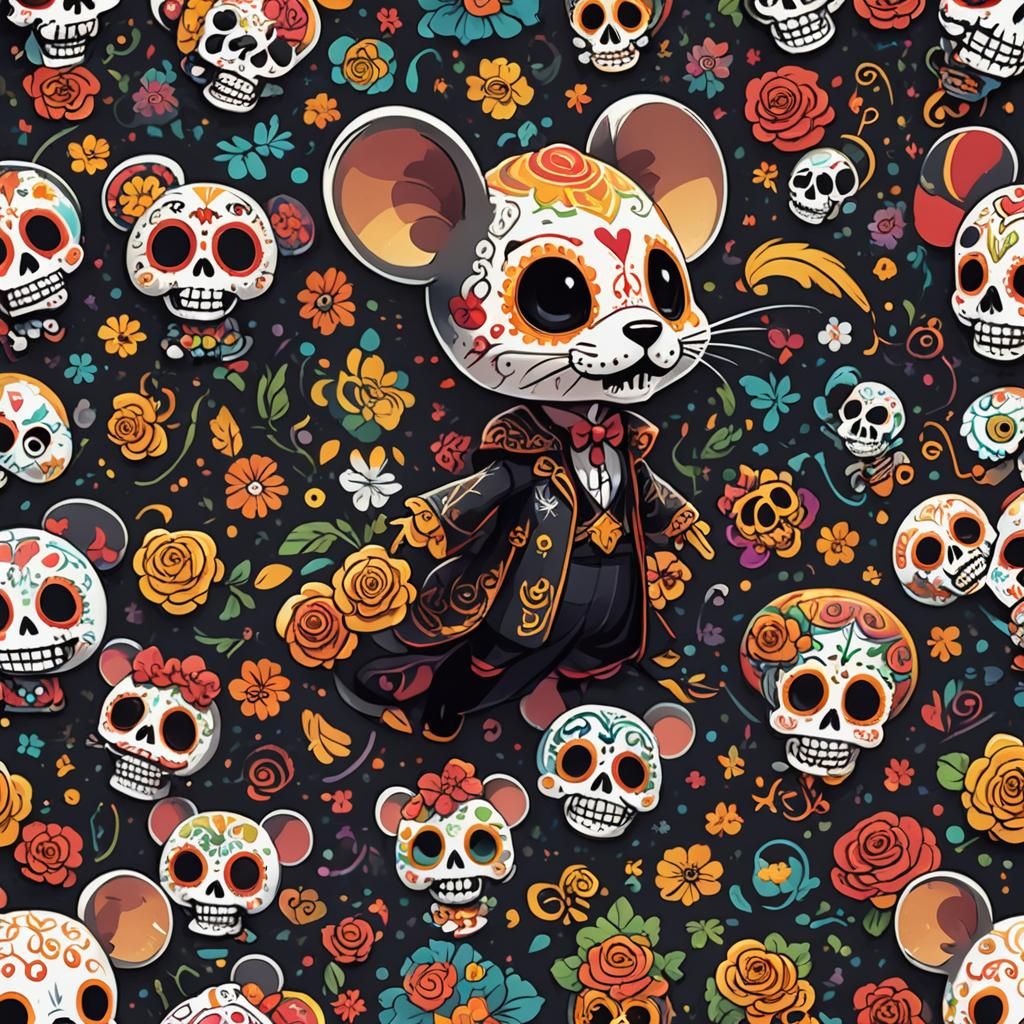 Day of the Dead Mouse in Anime Style