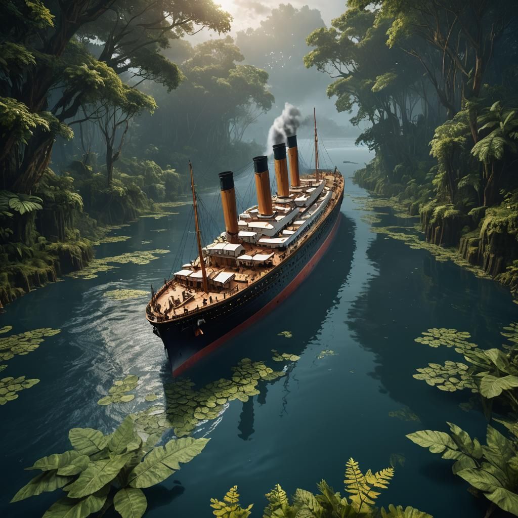 Titanic in Amazon Lake: Detailed Matte Painting