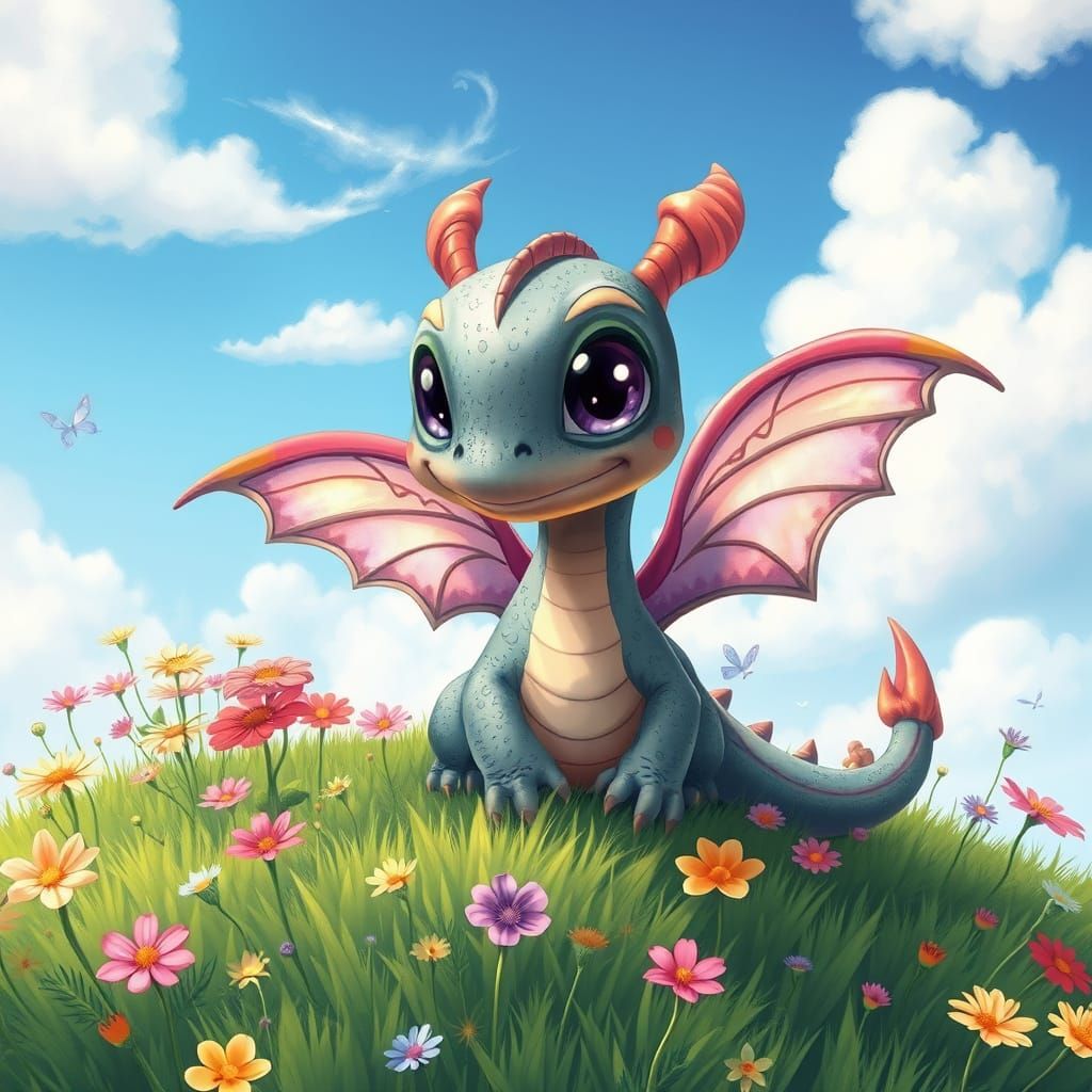 Whimsical Dragon in a Lush Meadow