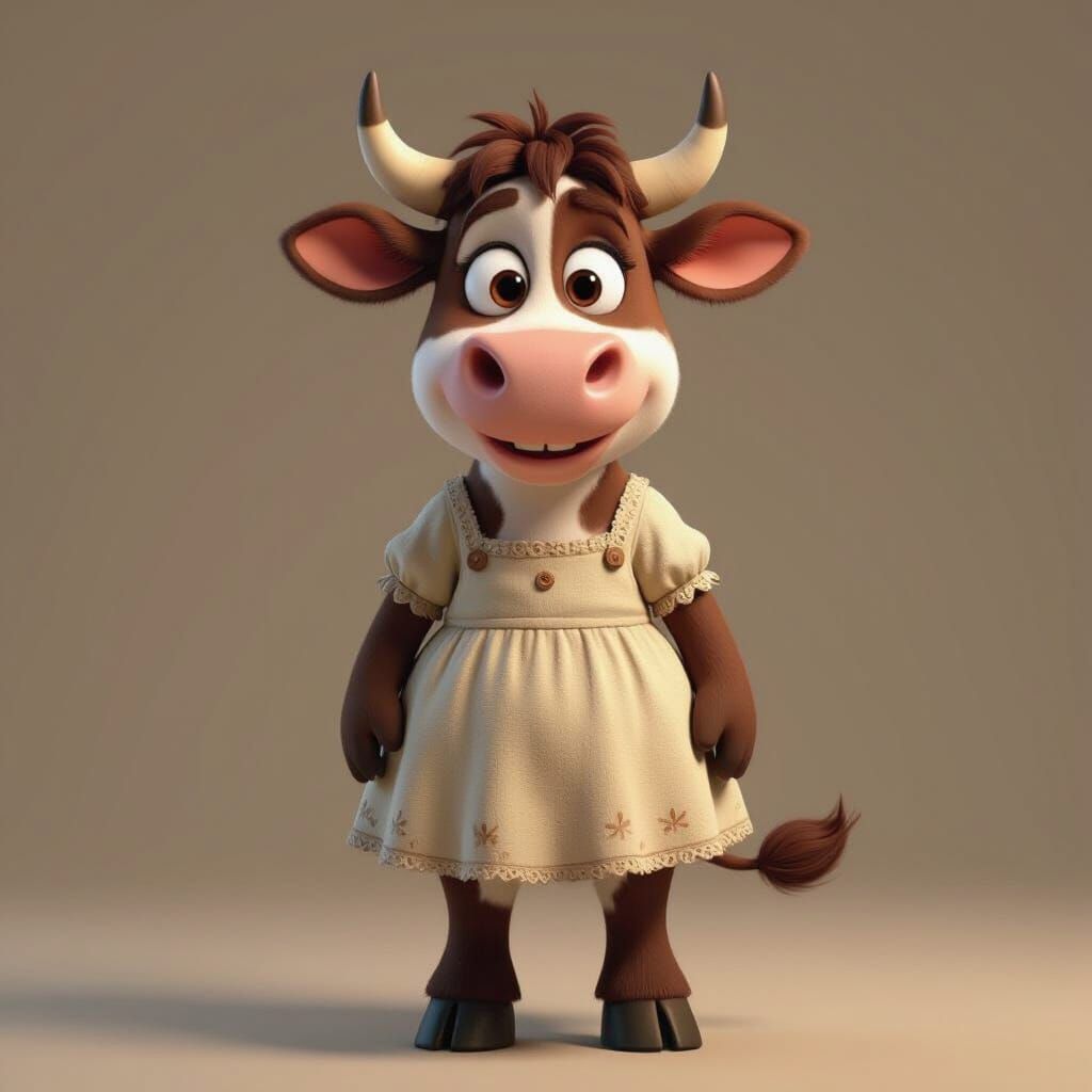 Anthropomorphic Cow in Pixar Style