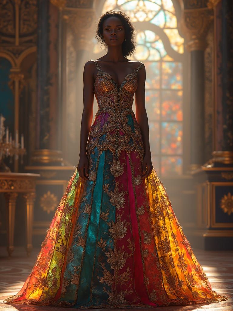African Queen in Shimmering Glass Gown