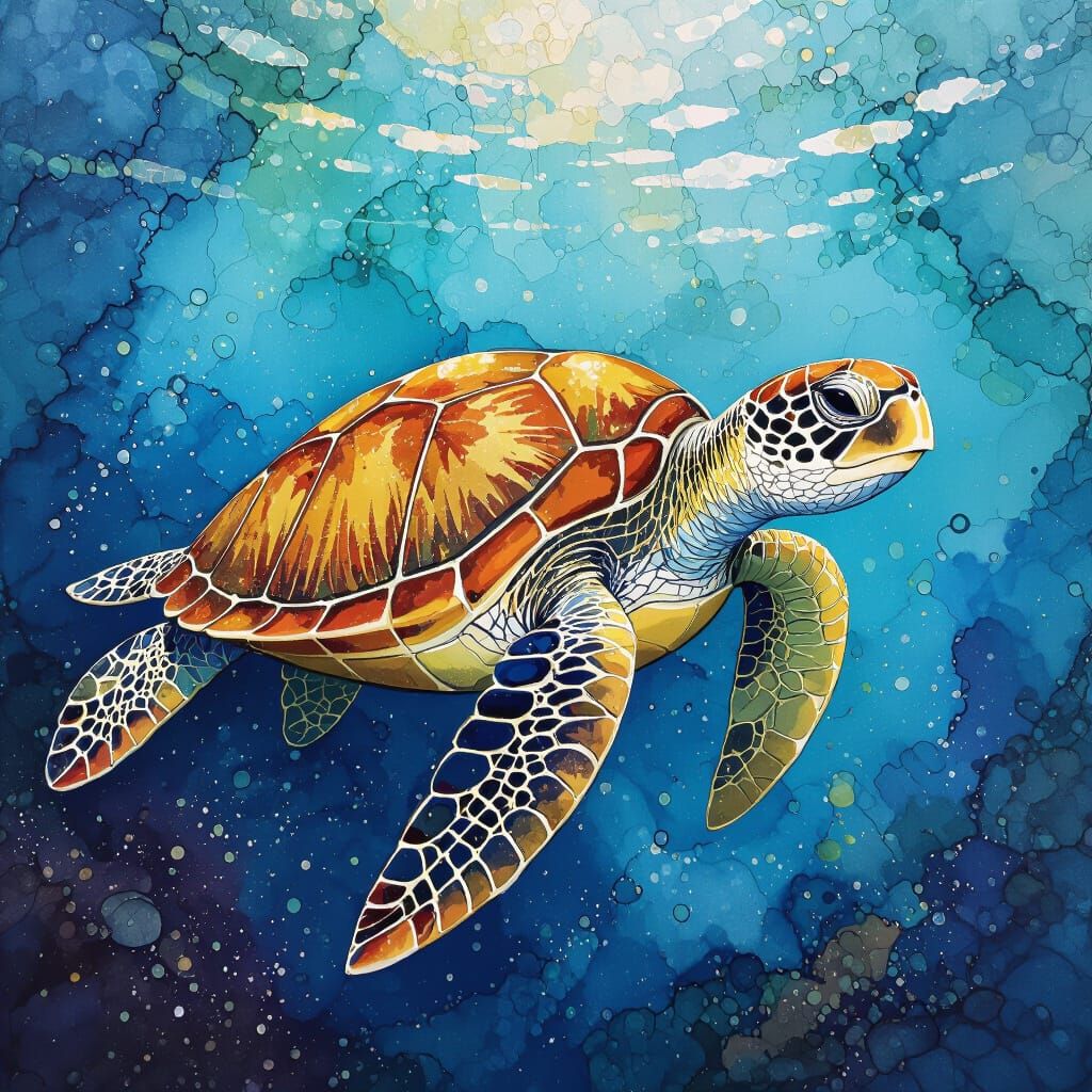 Alcohol Ink Painting of a Sea Turtle