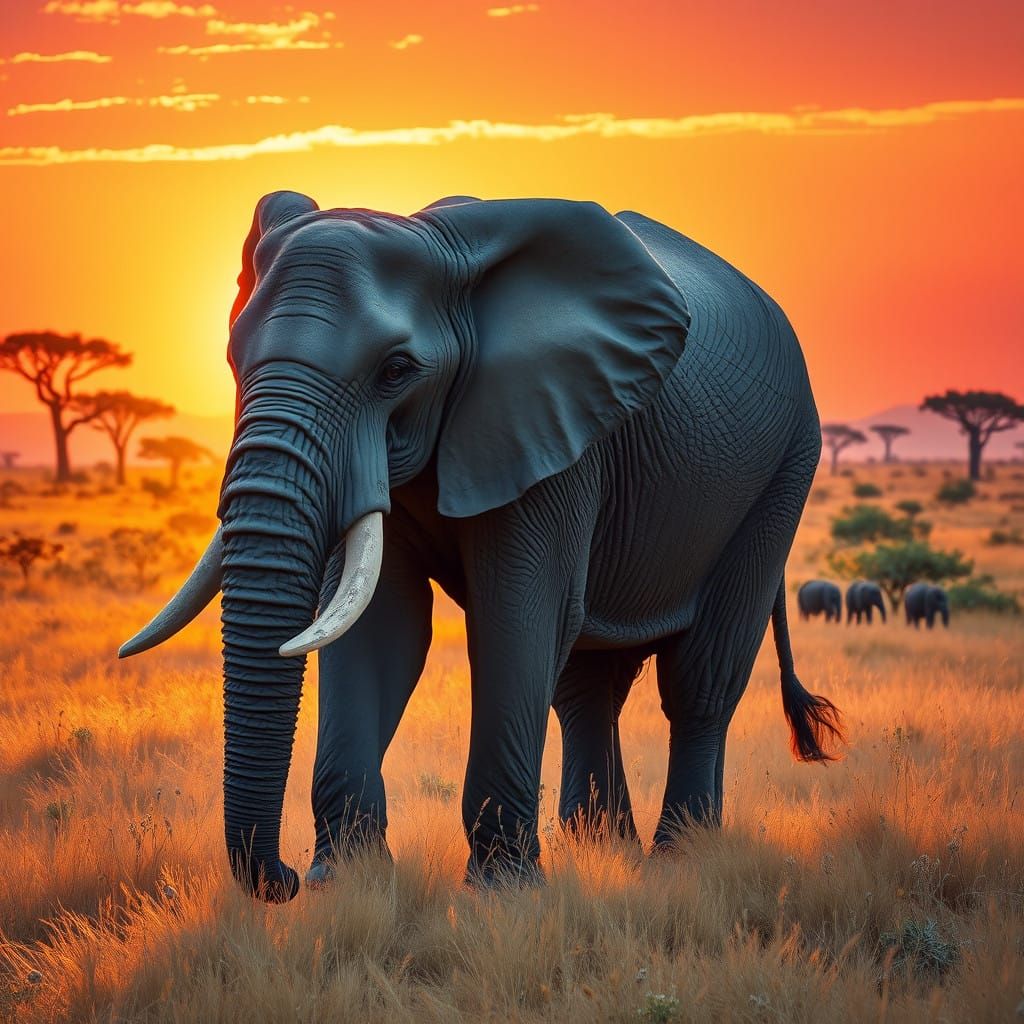 Majestic Elephant in Impressionist Landscape