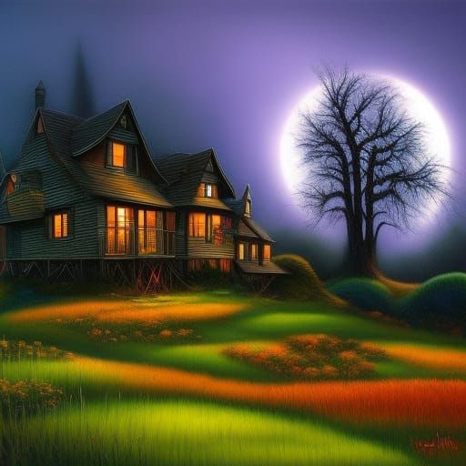 Halloween Pumpkin in Wheat Field, Digital Art