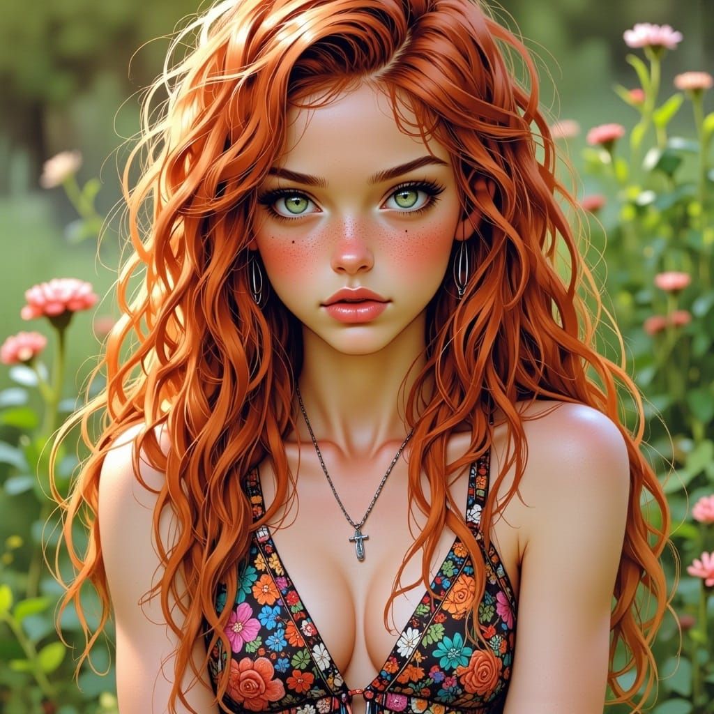 Portrait of Freckled Redhead in Photorealistic Style