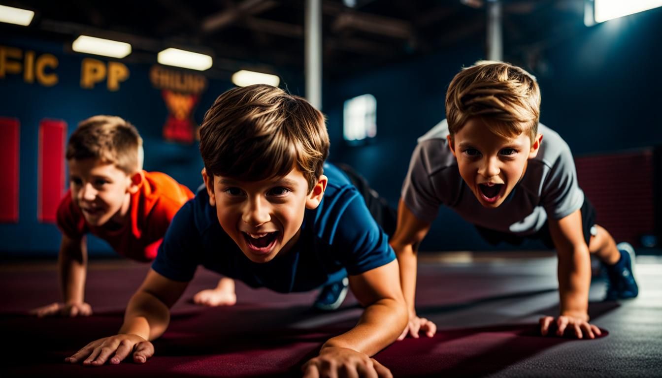 Empowering School Gym Push-Up Scene in Cinematic Style