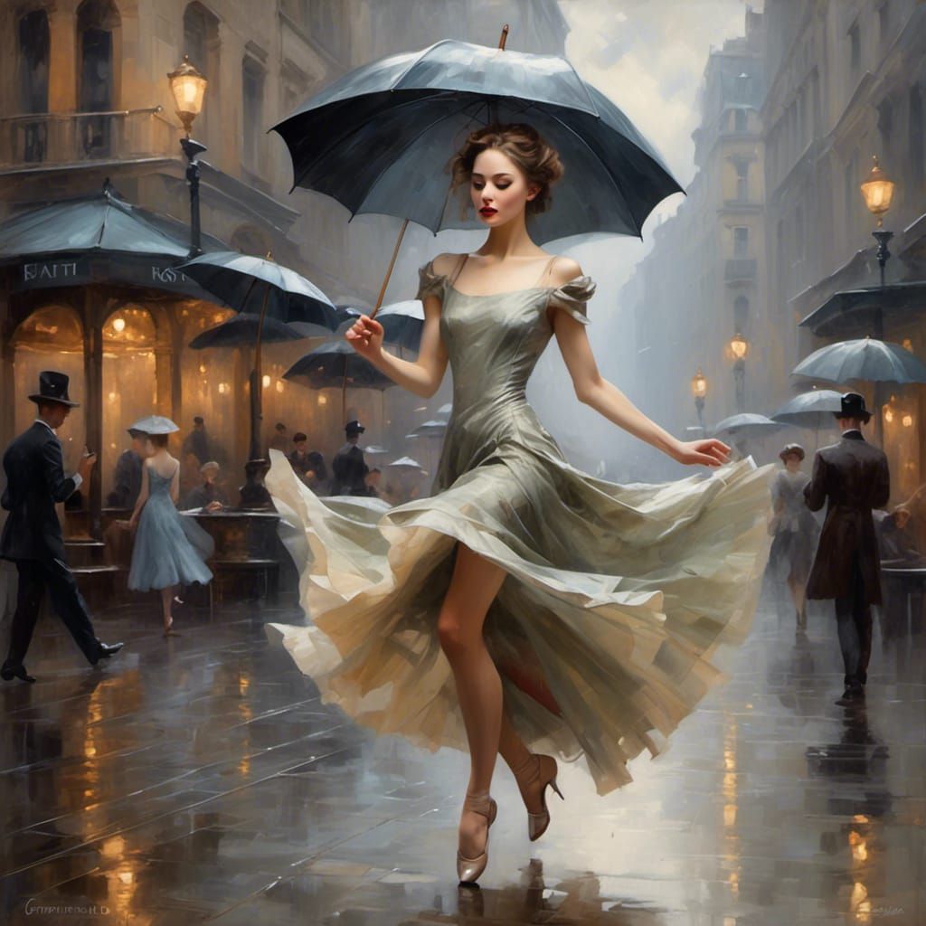Ballerina's Dance in the Rain: Whimsical Digital Art