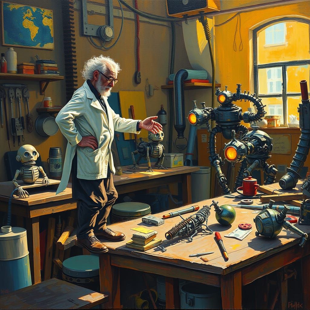 Mad Scientist Crafts Glowing Creatures in Neo-Impressionist ...