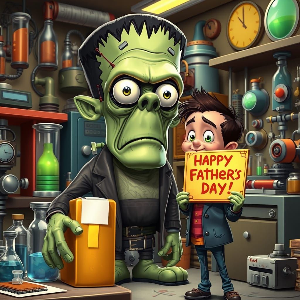 Frankenstein's Monster Receives Father's Day Gift