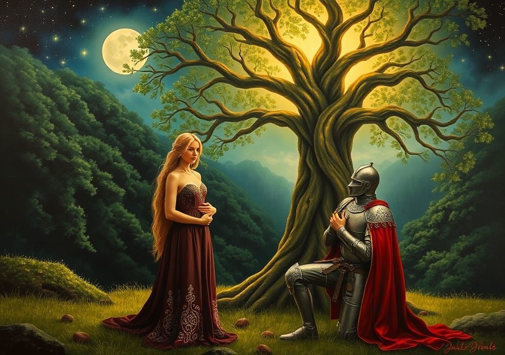 Celtic Tree of Life in Emerald Woods, Pre-Raphaelite Style