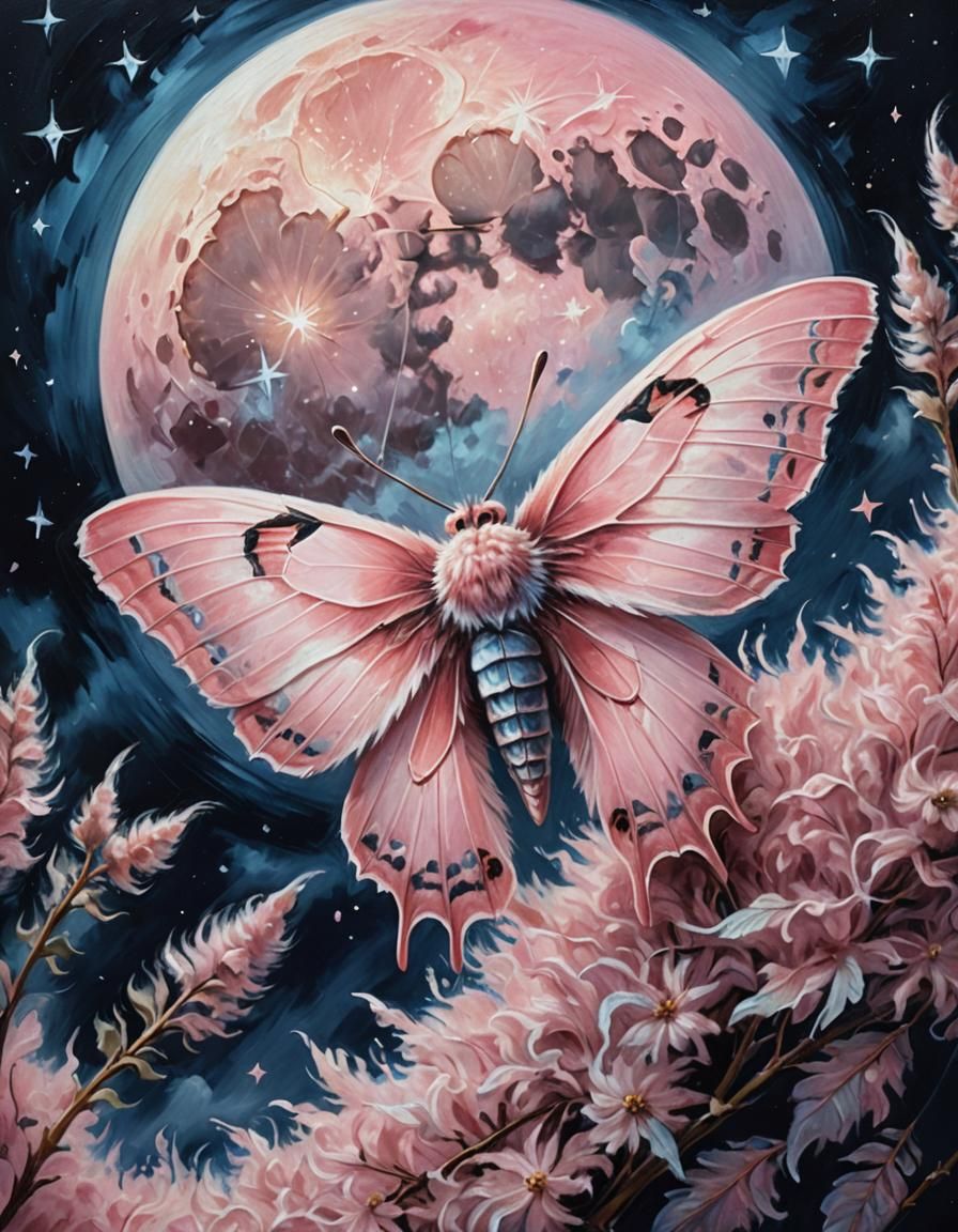 Pink Moth Flight in Dreamlike Surrealism