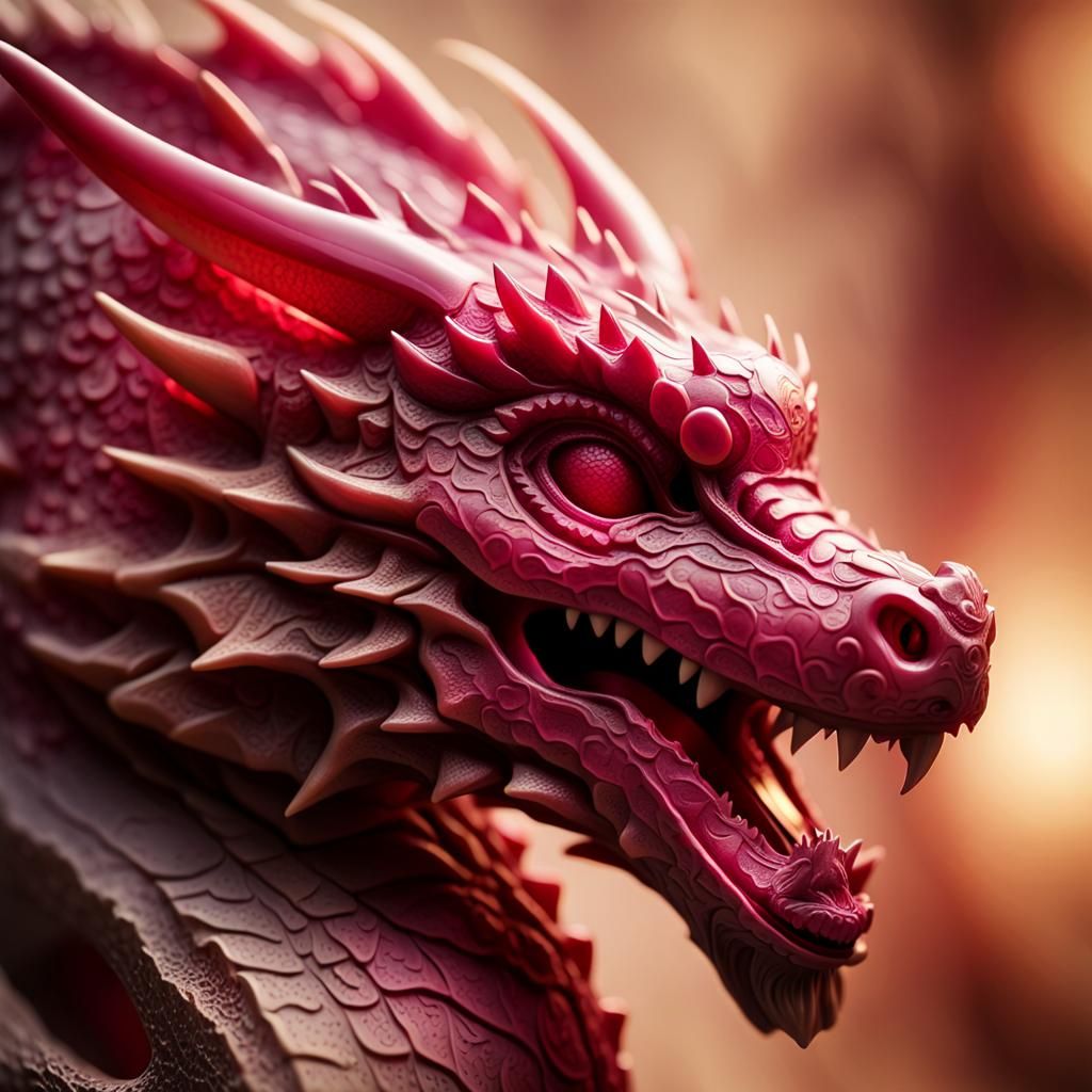 Photorealistic Ruby Dragon Carving in Earthy Tones