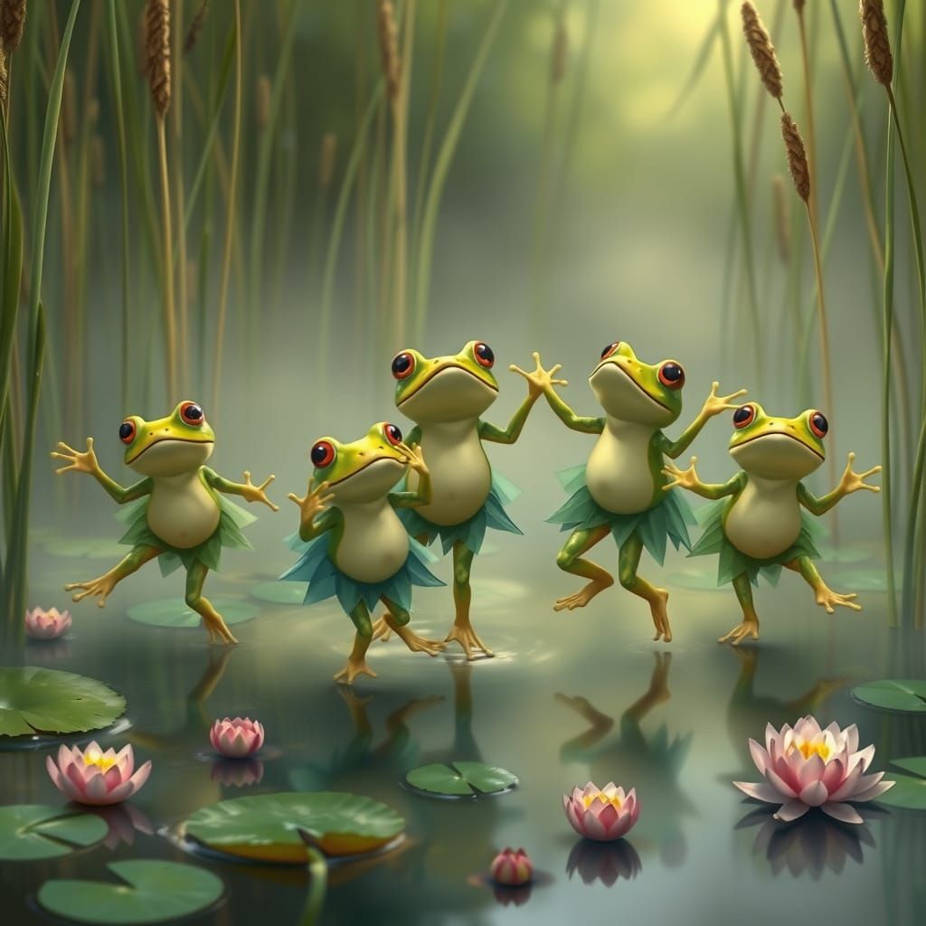Frogs Dancing in Marsh, Animated Style